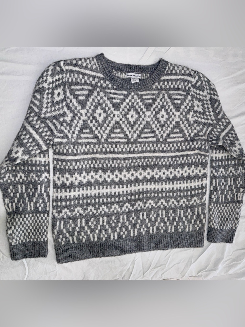 Grey & White Fair Isle Crewneck Sweater - Cupcakes & Cashmere